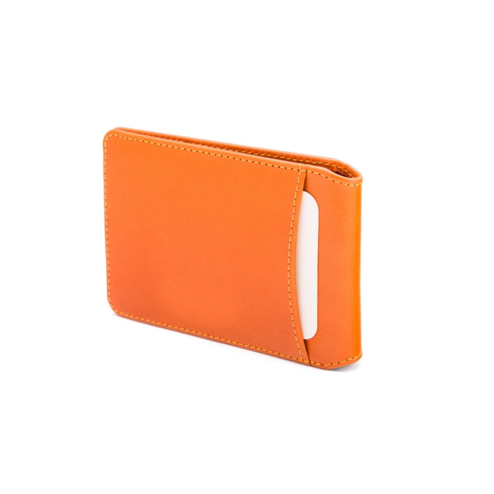 Leather travel card wallet, orange, back