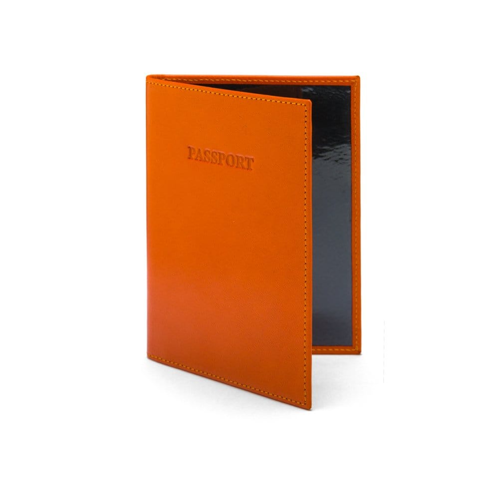 Luxury leather passport cover, orange, front