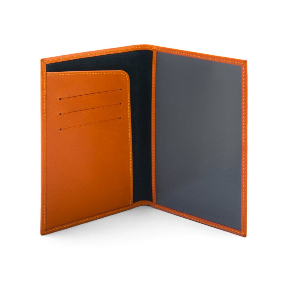 Luxury leather passport cover, orange, inside