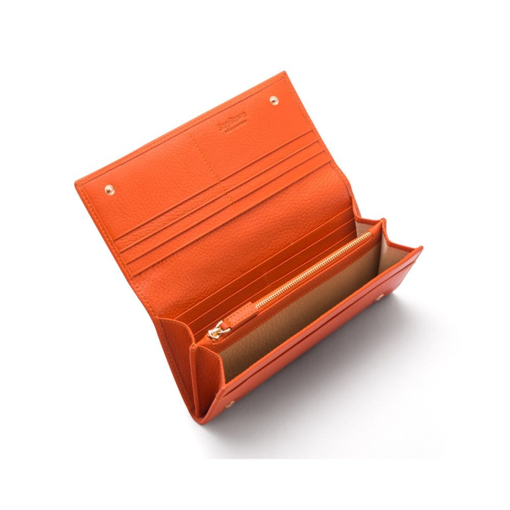 Leather Mayfair concertina purse, orange, inside