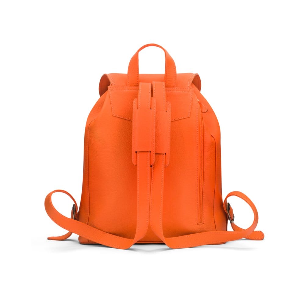 Leather backpack with pockets, orange, back