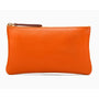 Medium leather makeup bag, orange, front view