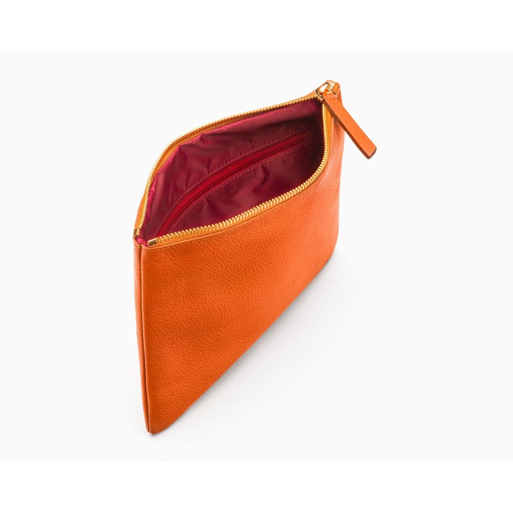 Medium leather makeup bag, orange, inside view