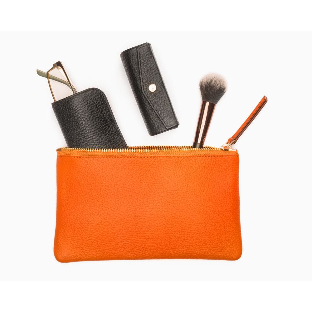 Medium leather makeup bag, orange