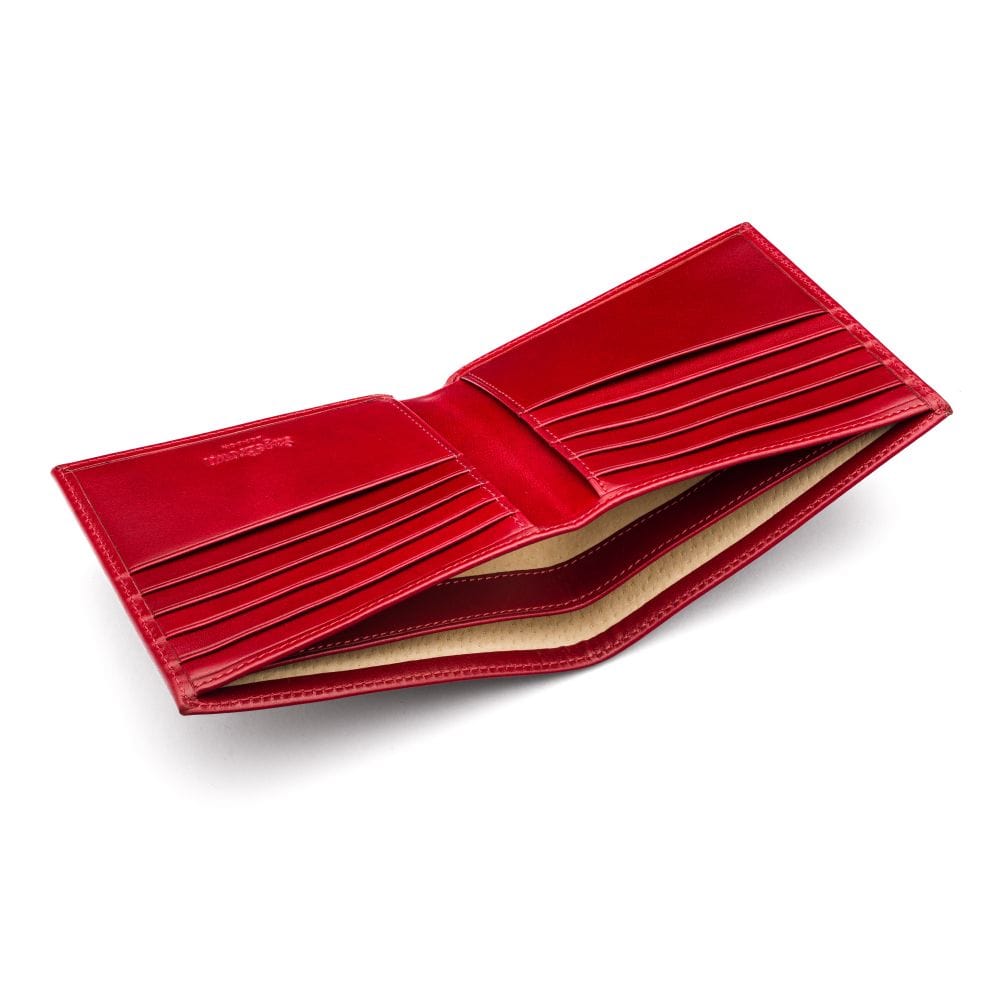 Men&#39;s leather billfold wallet, red, inside