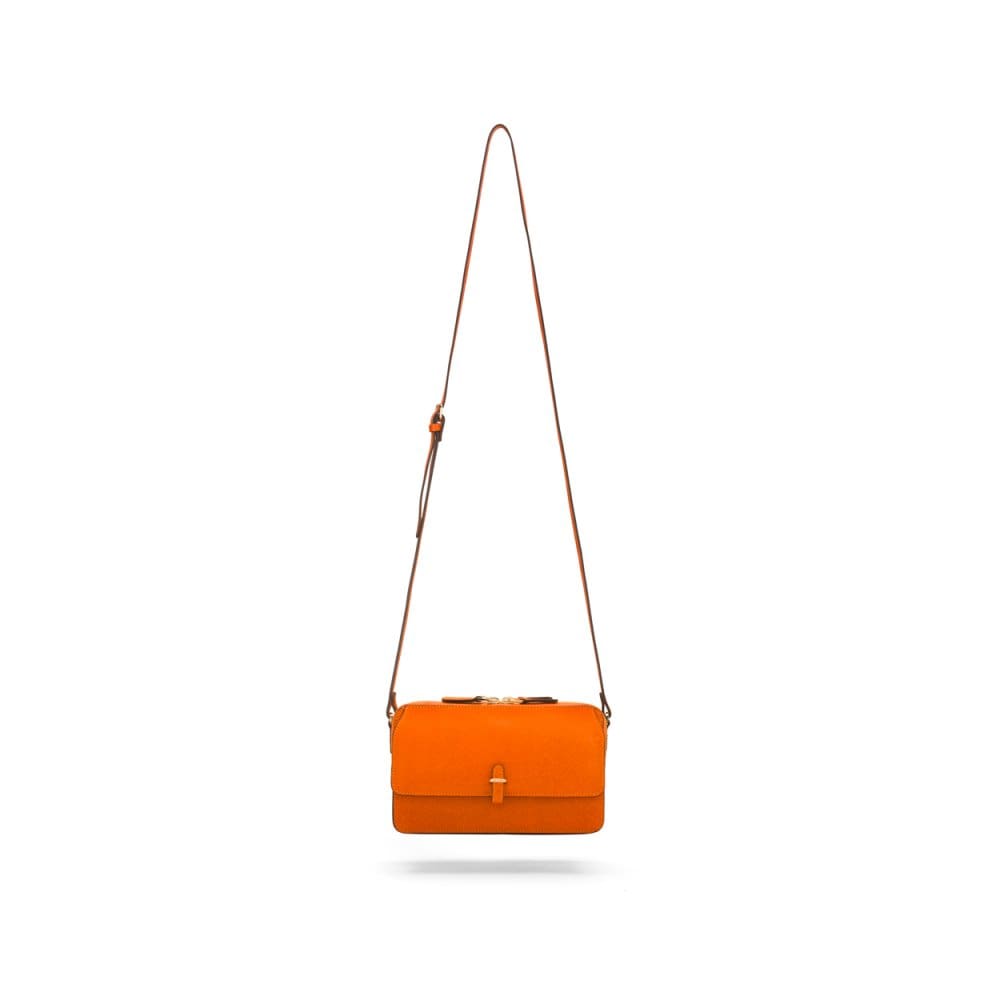 Compact crossbody bag, orange saffiano, shoulder strap