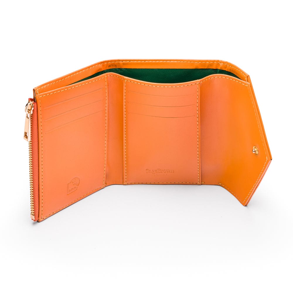 RFID blocking leather envelope purse, orange, inside