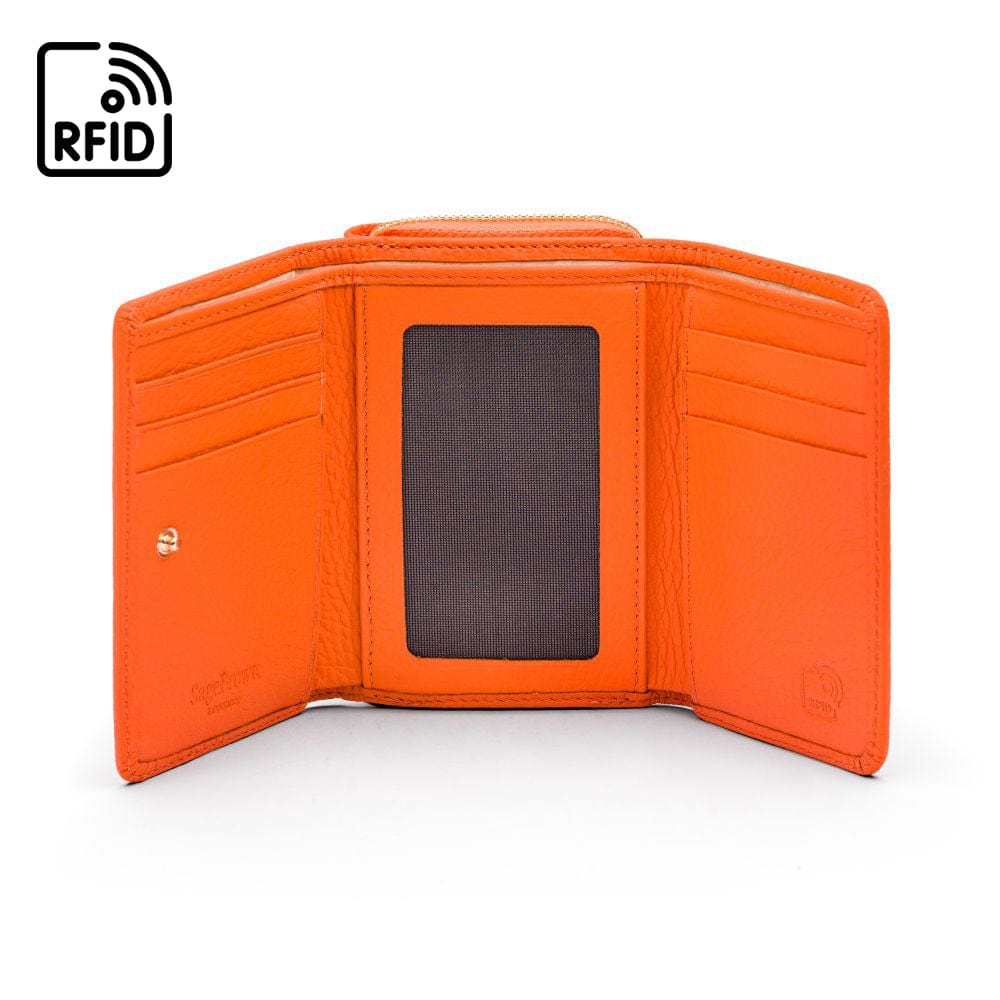 RFID blocking leather tri-fold purse, orange, inside