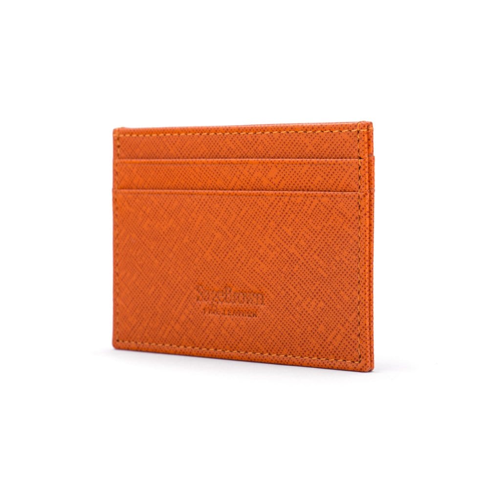 Flat leather credit card wallet 4 CC, orange saffiano, back