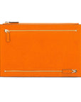 Leather travel document and currency case, orange, front