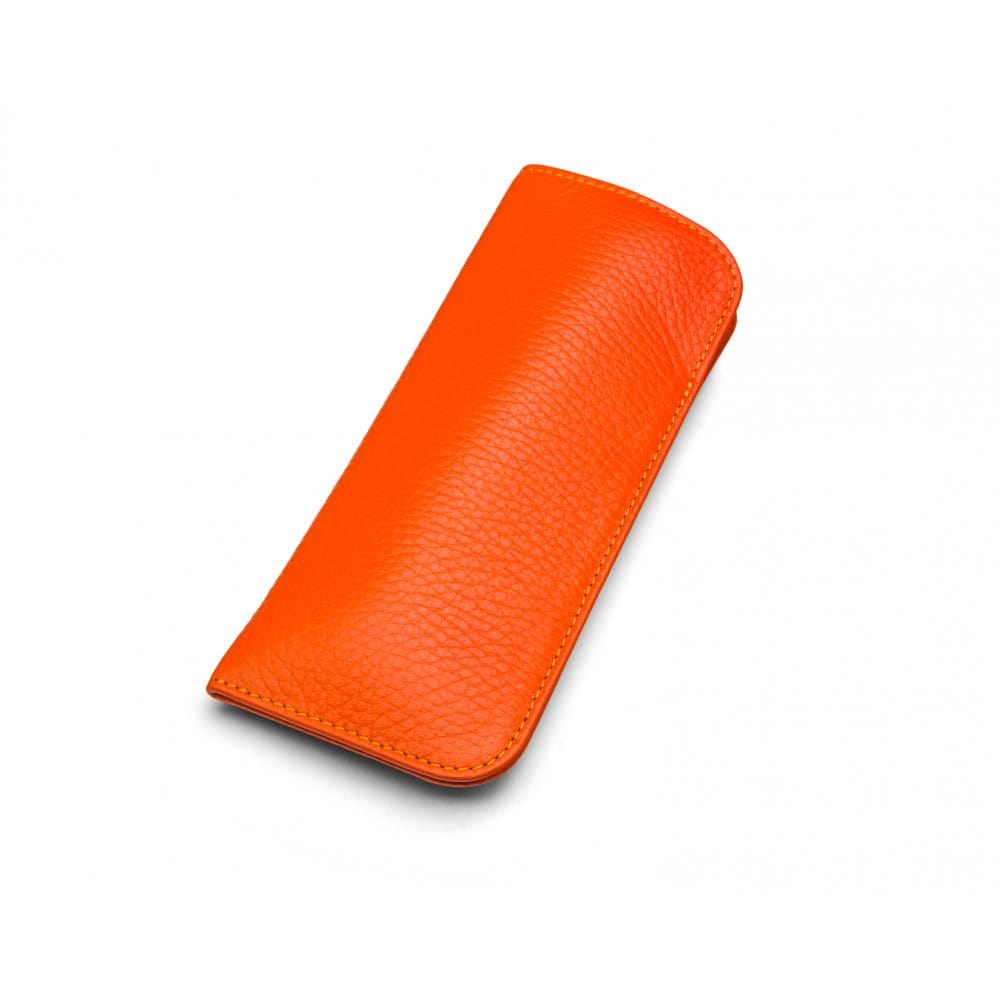 Small leather glasses case, orange, front