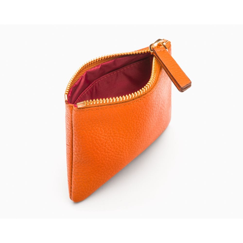 Small leather makeup bag, orange, open view