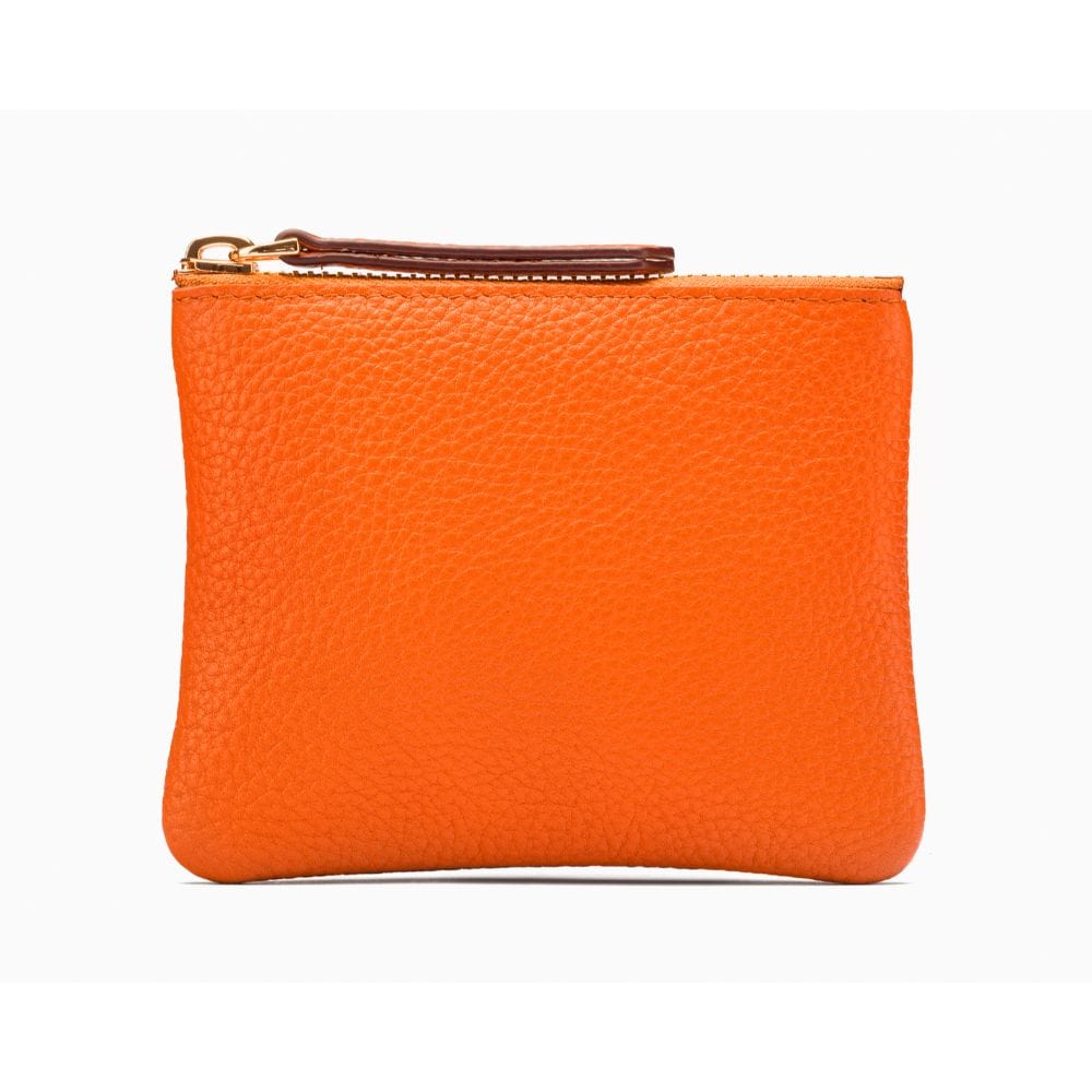Small leather makeup bag, orange, front view