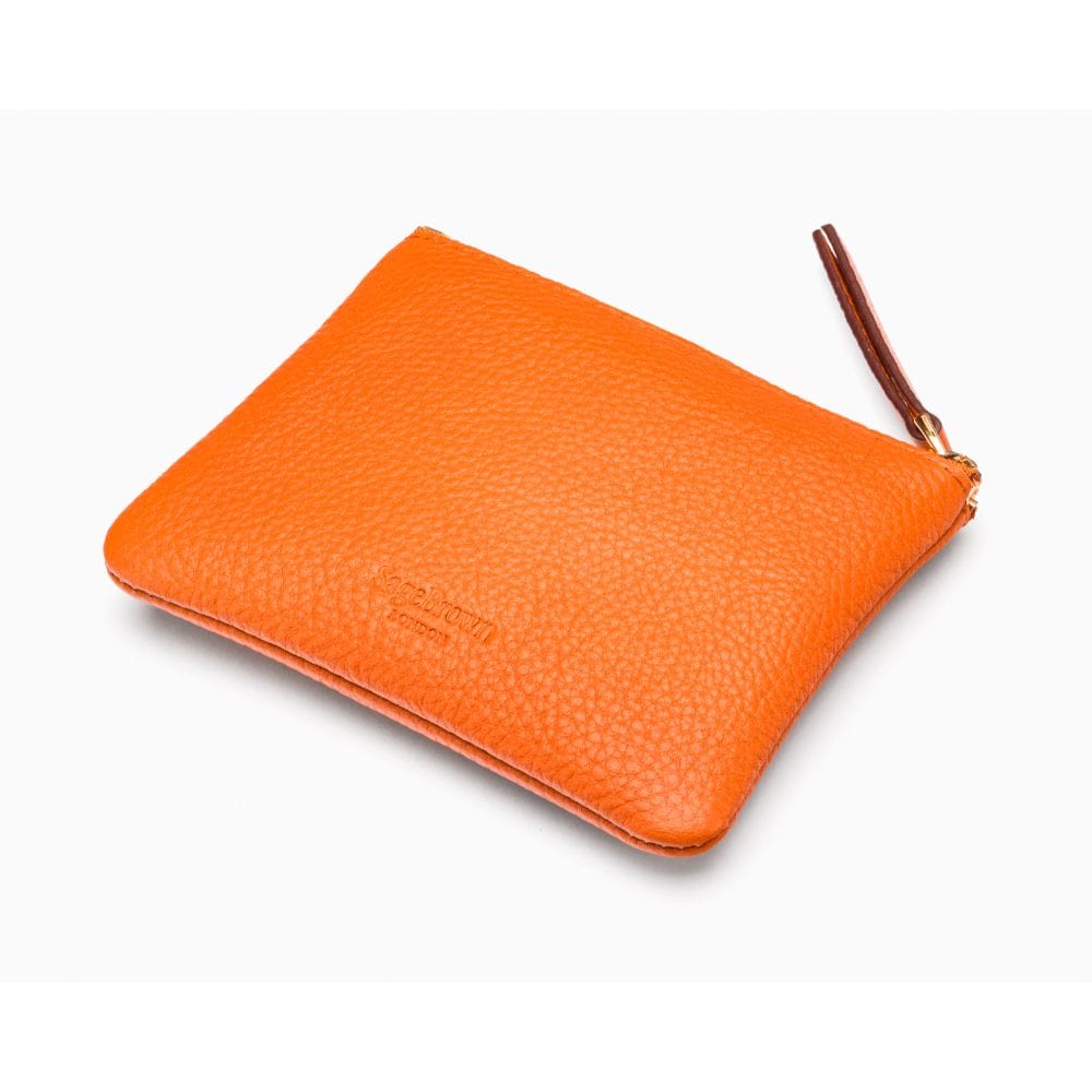 Small leather makeup bag, orange, back view