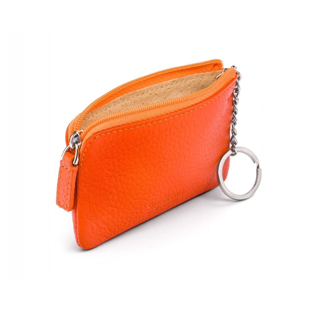Small leather zip coin purse, orange, back