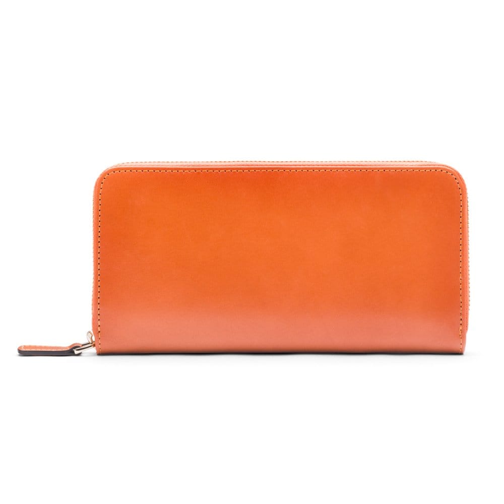 Tall leather zip around accordion purse, orange