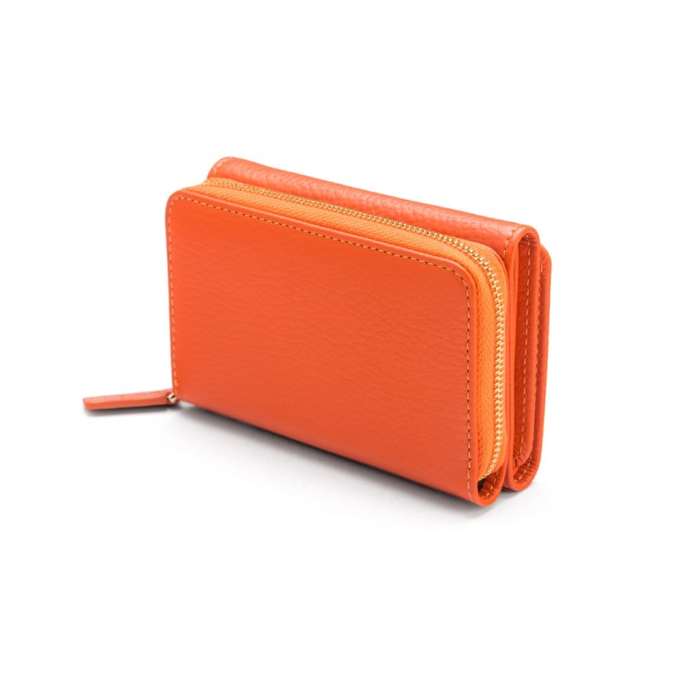 RFID blocking leather tri-fold purse, orange, coin purse