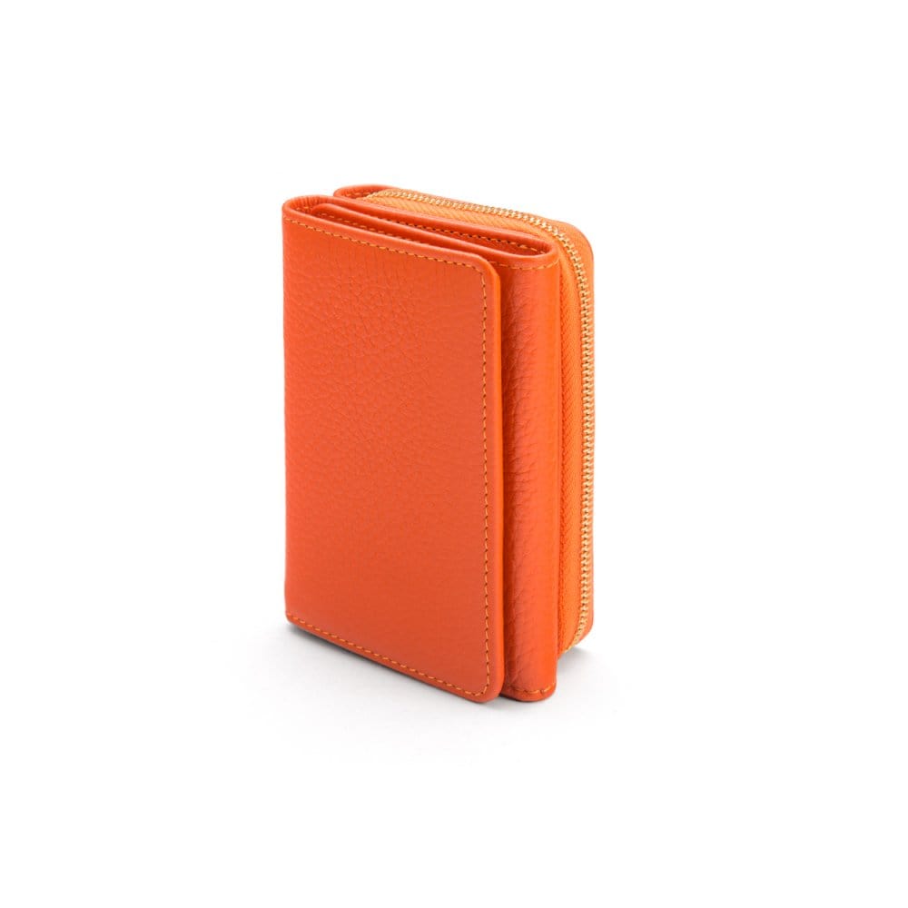 RFID blocking leather tri-fold purse, orange, front