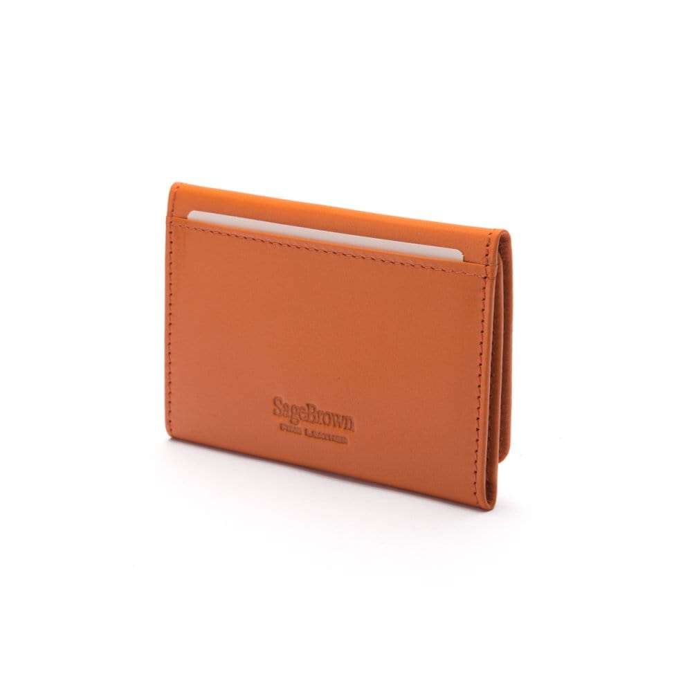 Leather tri-fold travel card holder, orange, back