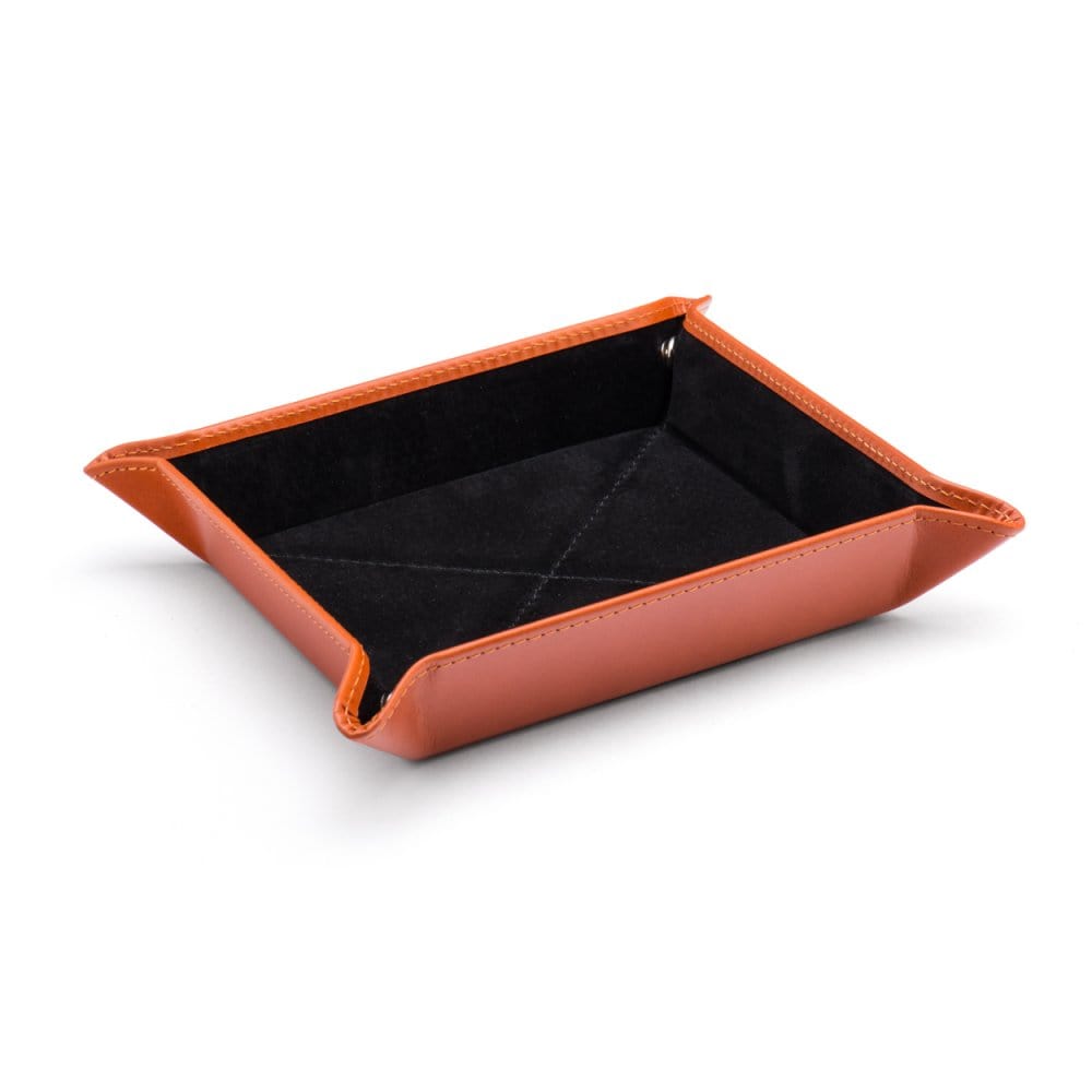 Leather valet tray, orange with black