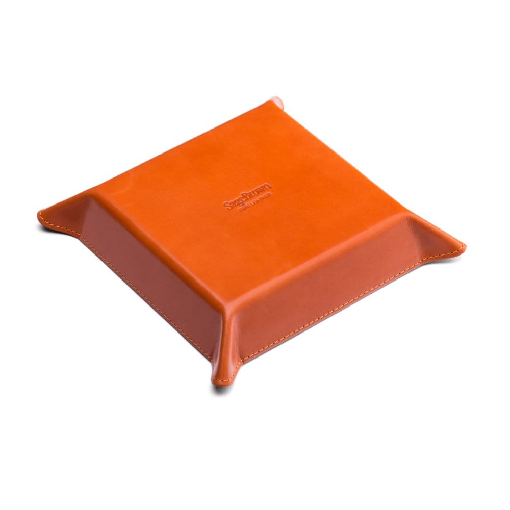 Leather valet tray, orange with black, base