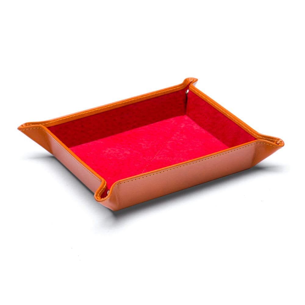 Leather valet tray, orange with red