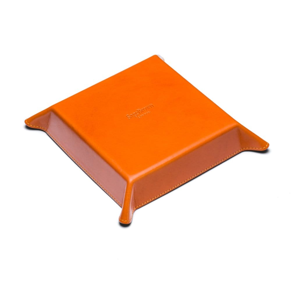 Leather valet tray, orange with red, base