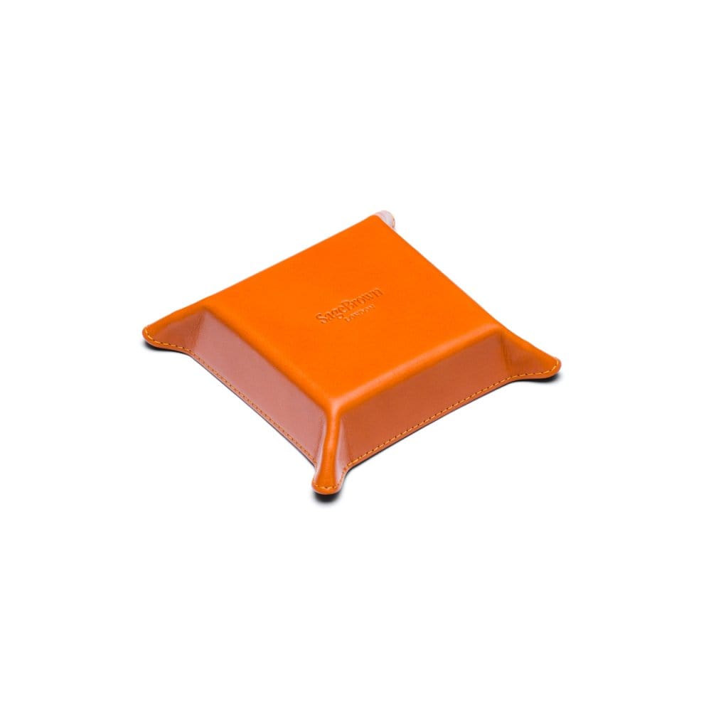 Small leather valet tray, orange with red, base