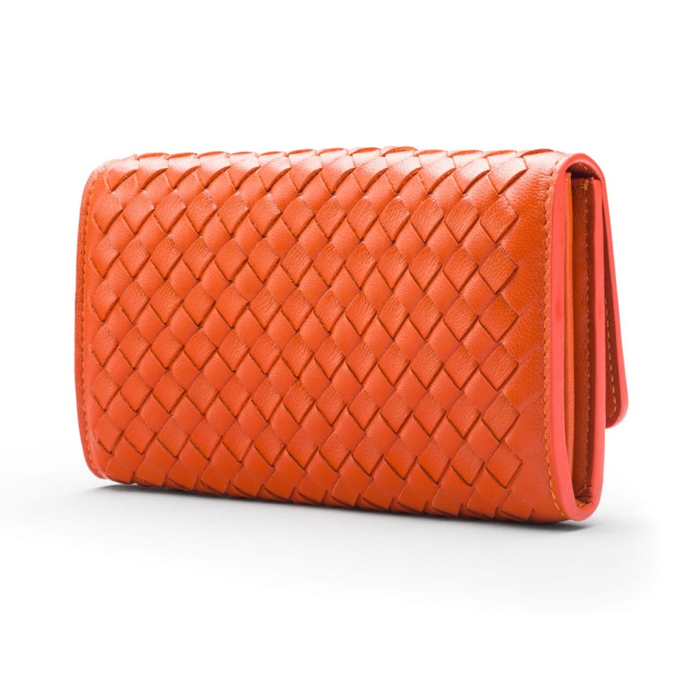 Orange Woven Leather Concertina Tall  Purse