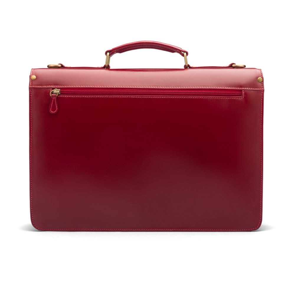 Bridle hide briefcase with brass lock, Harvard, red, back