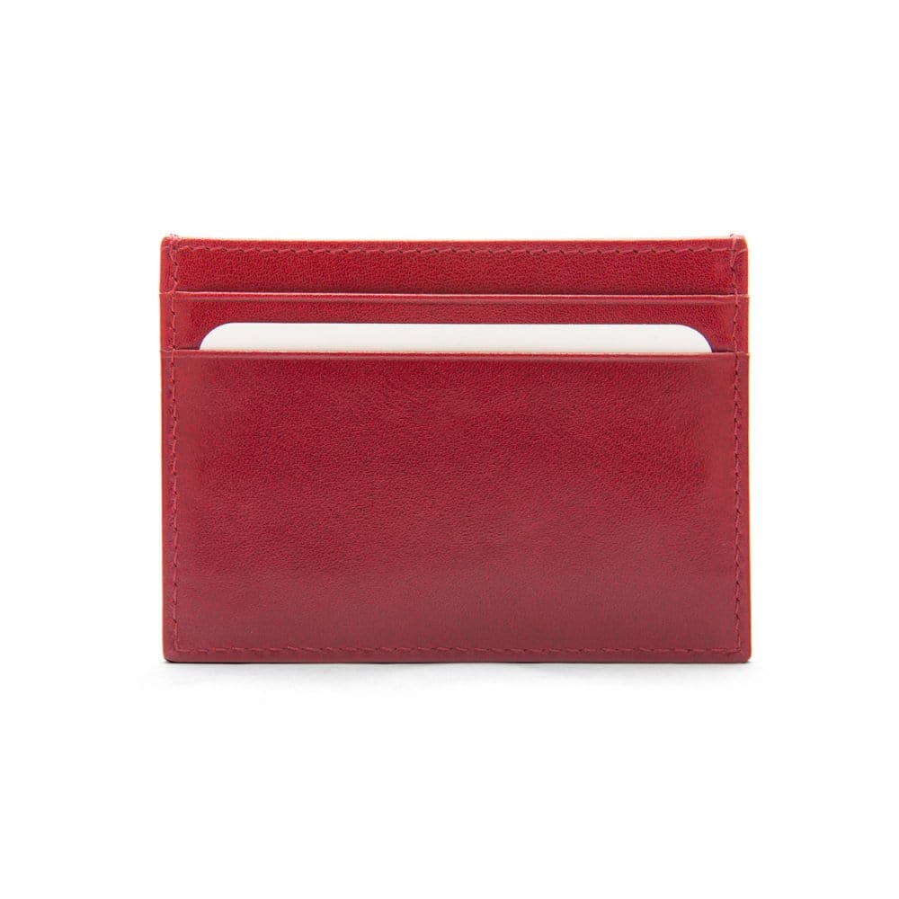 Flat leather credit card wallet 4 CC, red, front