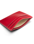 Flat leather credit card wallet 4 CC, red, inside