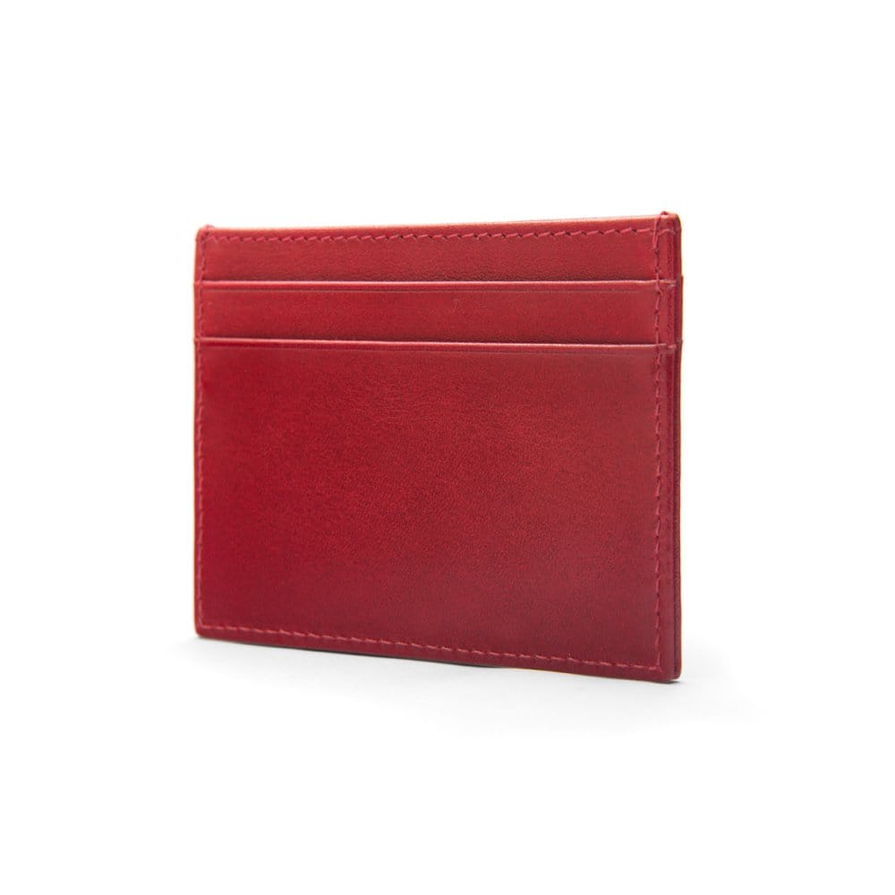 Flat leather credit card wallet 4 CC, red, side