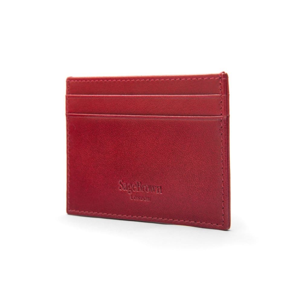 Flat leather credit card wallet 4 CC, red, back