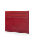 Flat leather credit card wallet 4 CC, red, back