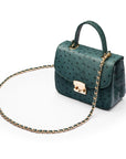 Ostrich leather Betty bag with top handle, green ostrich, side