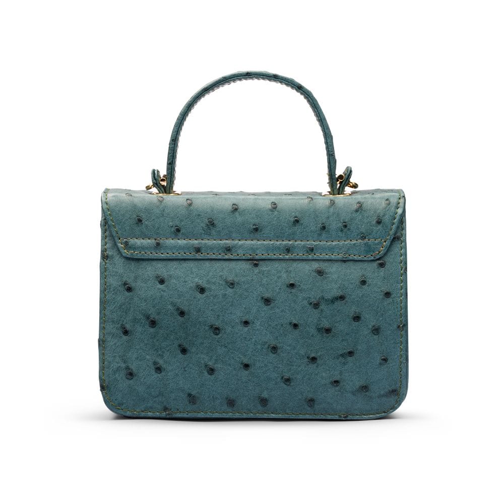 Ostrich leather Betty bag with top handle, green ostrich, back