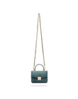 Ostrich leather Betty bag with top handle, green ostrich, with long strap