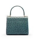 Mini ostrich leather Morgan Bag, top handle bag, petrol green, back