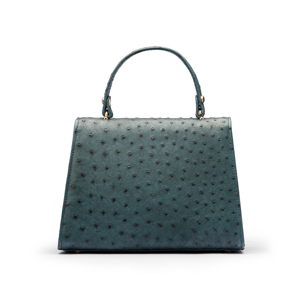 Ostrich leather top handle bag, petrol green, back