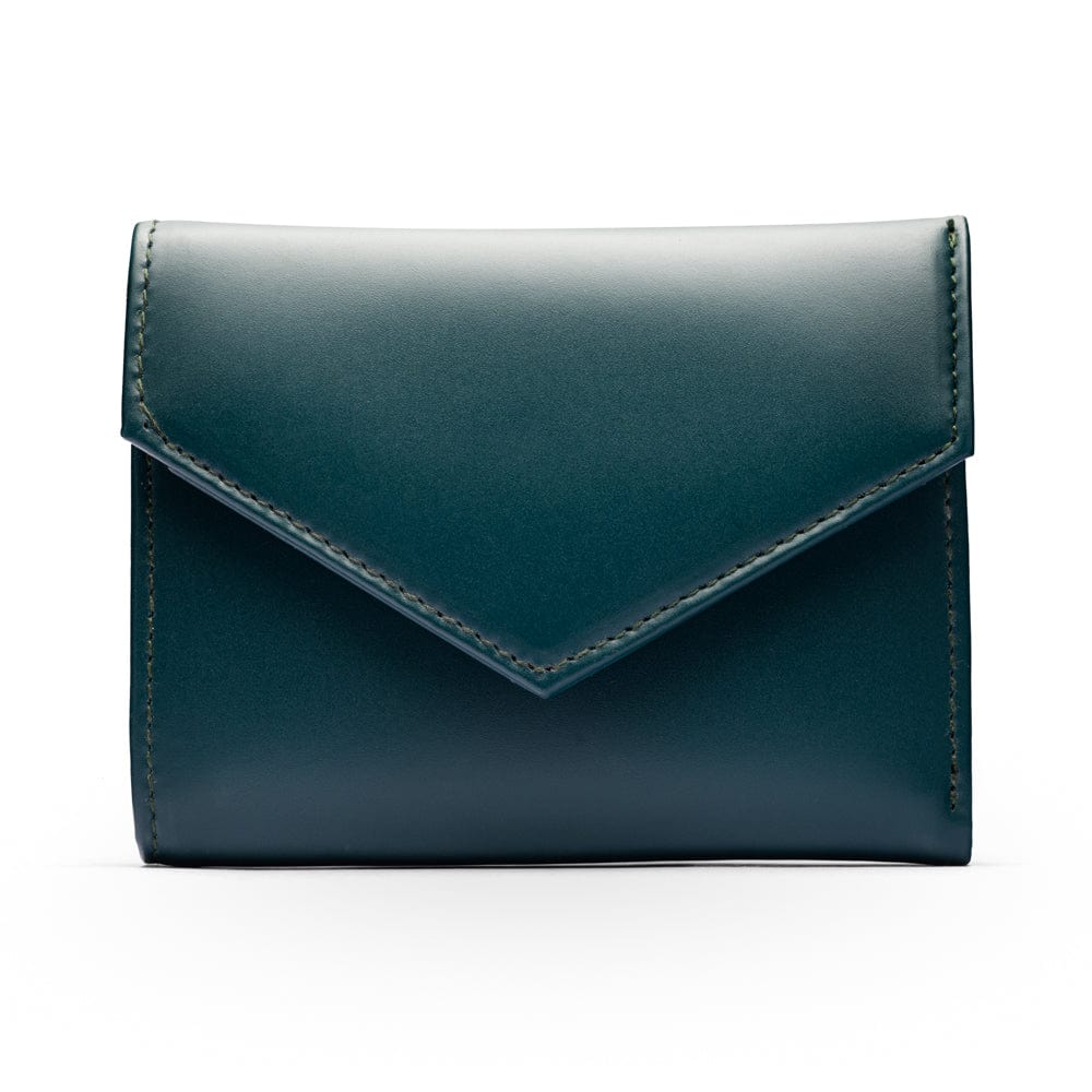 RFID blocking leather envelope purse, petrol green, front