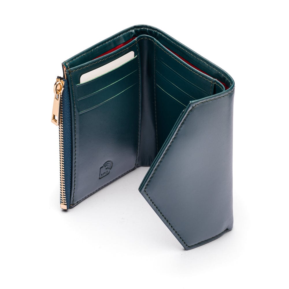 RFID blocking leather envelope purse, petrol green, interior