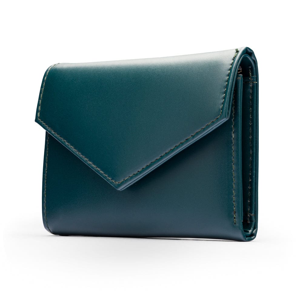 RFID blocking leather envelope purse, petrol green, side