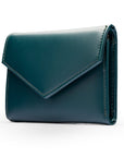 RFID blocking leather envelope purse, petrol green, side