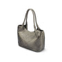 Woven leather shoulder bag, pewter, side view