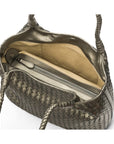 Woven leather shoulder bag, pewter, inside