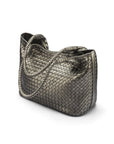 Woven leather shoulder bag, pewter