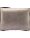 Large leather makeup bag, pewter, front view