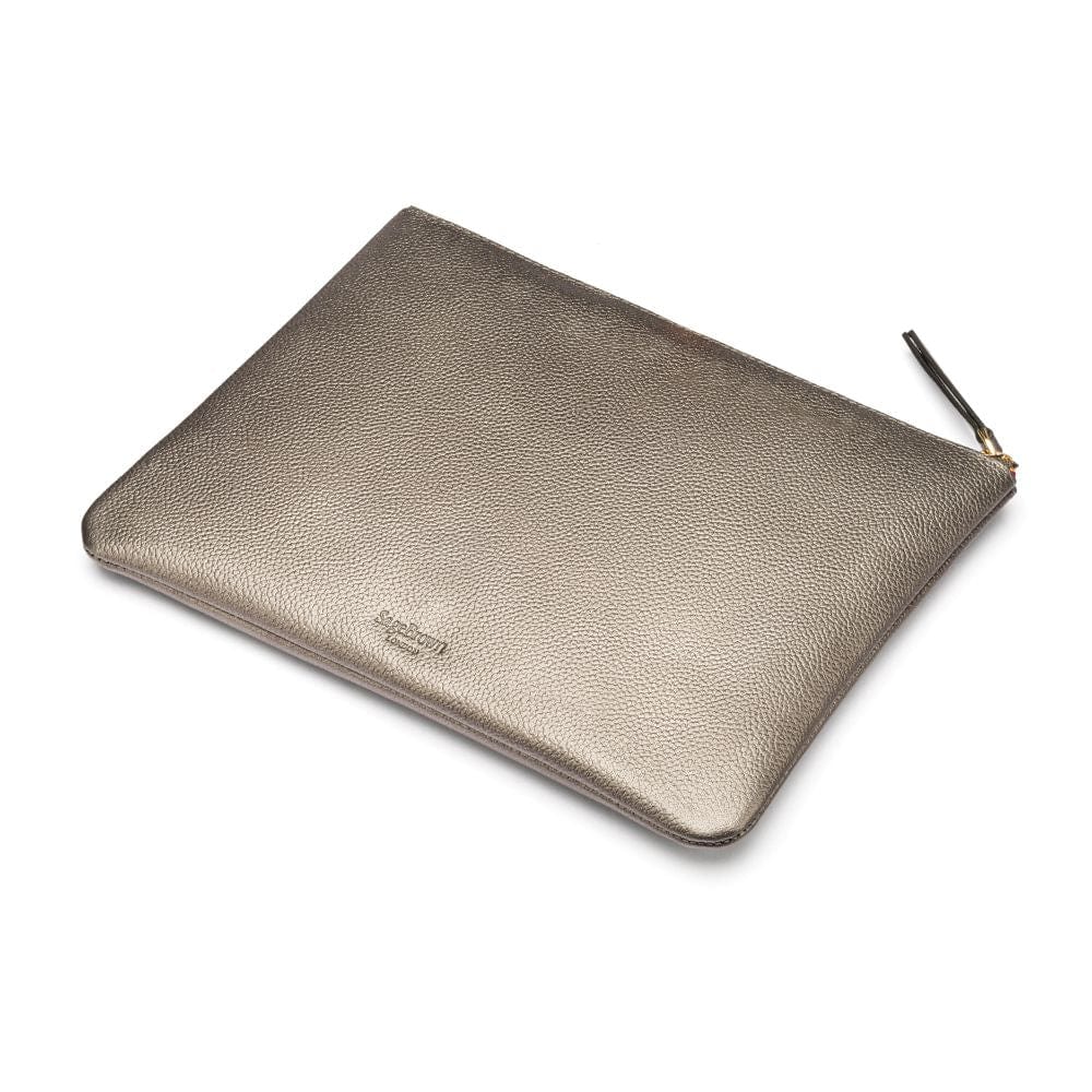 Large leather makeup bag, pewter, back view