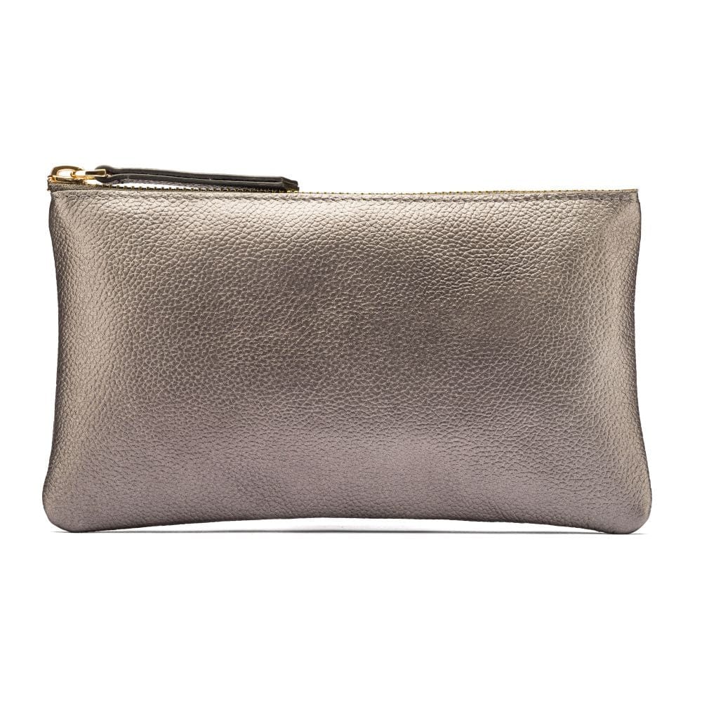 Medium leather makeup bag, pewter, front view